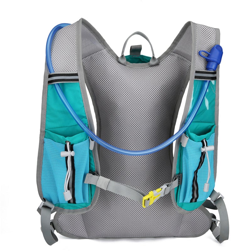 A lightweight cycling and outdoor sports backpack in a vibrant color, featuring breathable shoulder straps and a durable nylon fabric, ideal for running and camping.