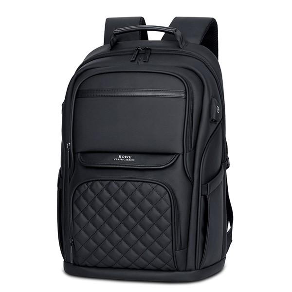 Elegant black business backpack for men made of high-density Oxford fabric, featuring padded straps and multiple compartments for organization.