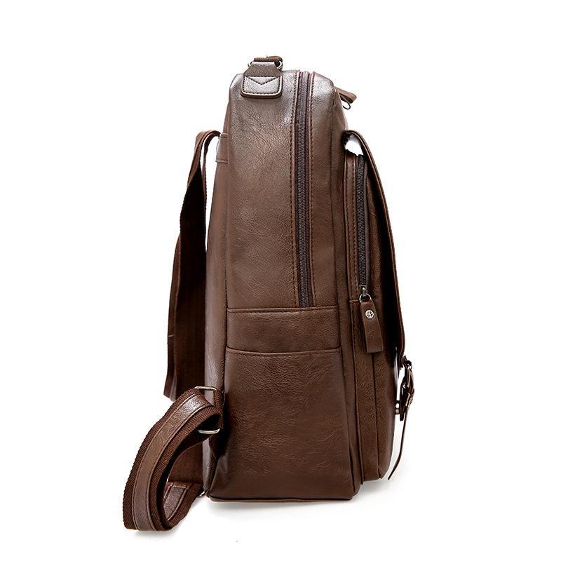 Elegant Casual PU Leather Backpack for Men with soft handle and multiple pockets, showcasing its stylish design and functionality.