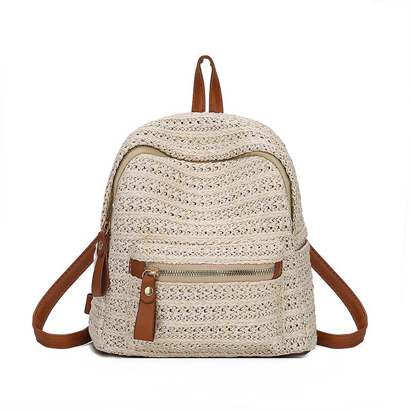 Elegant straw woven backpack for women, showcasing a stylish design suitable for various occasions.