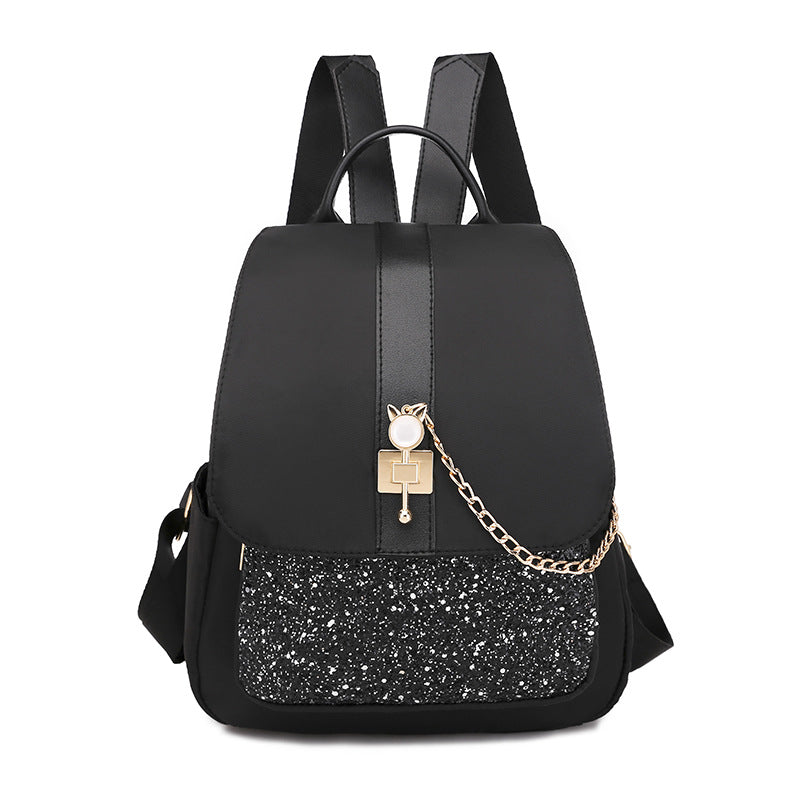 Fashion Korean Style Sequin Travel Backpack for ladies, featuring a stylish design with sequins, made of durable PU leather, and equipped with multiple pockets.