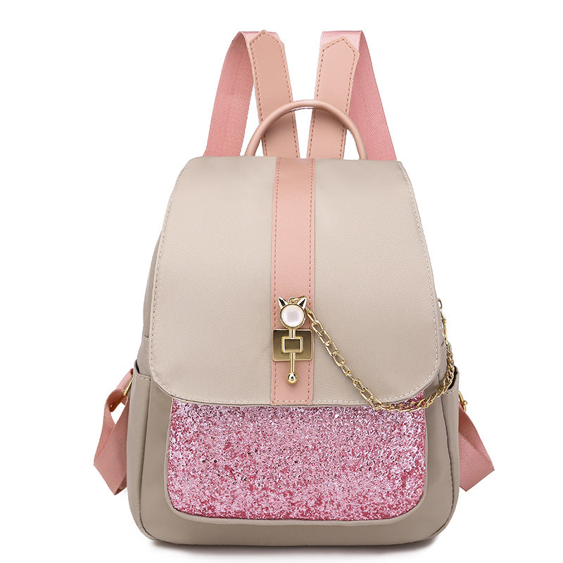 Fashion Korean Style Sequin Travel Backpack for ladies, featuring a stylish design with sequins, made of durable PU leather, and equipped with multiple pockets.