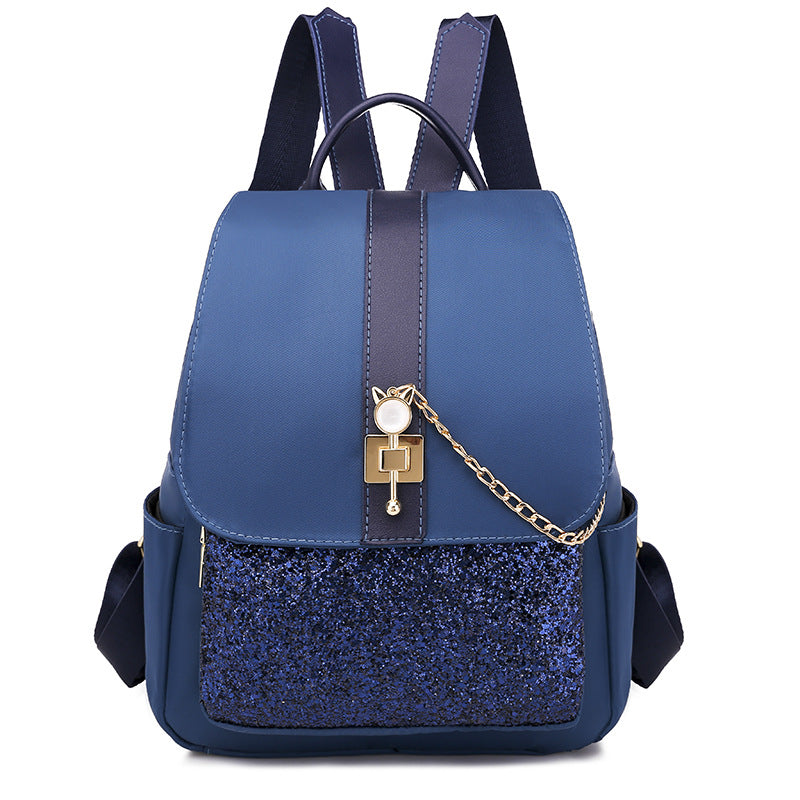 Fashion Korean Style Sequin Travel Backpack for ladies, featuring a stylish design with sequins, made of durable PU leather, and equipped with multiple pockets.