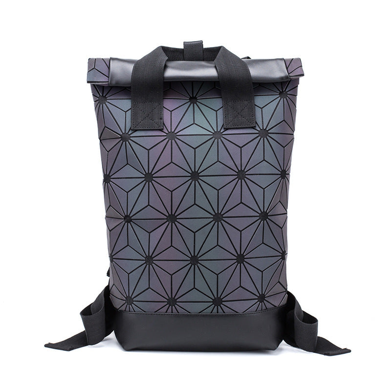 Stylish Geometric Diamond Pattern Backpack for Women in PU leather, showcasing its unique design and spacious interior.