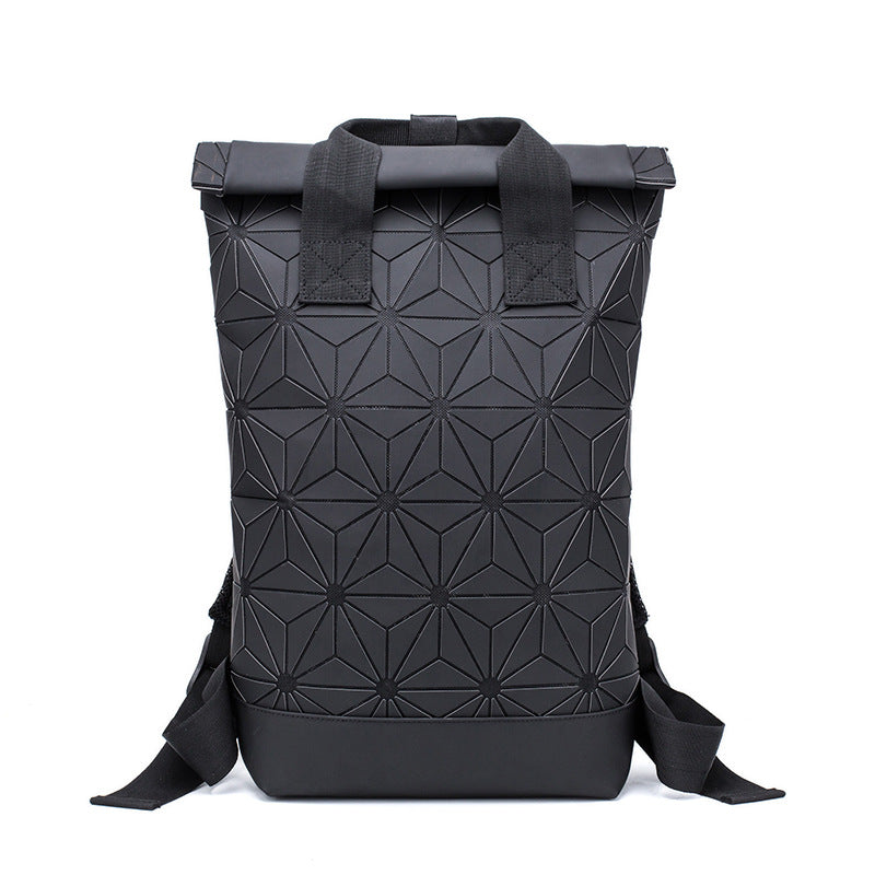 Stylish Geometric Diamond Pattern Backpack for Women in PU leather, showcasing its unique design and spacious interior.