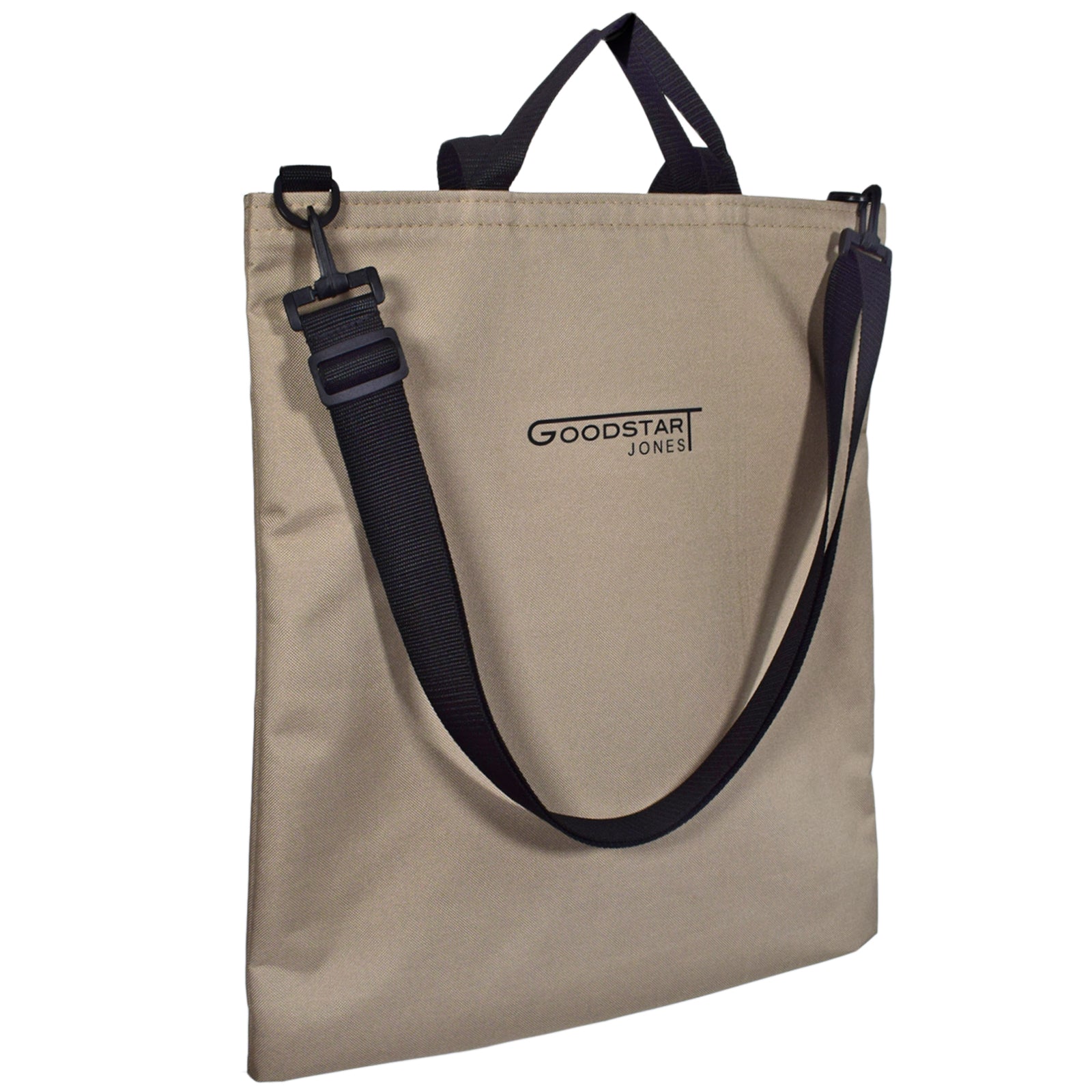 GoodDay Tote Bag in Sand Cream with adjustable shoulder strap and two handles, showcasing its spacious interior and water-resistant exterior.