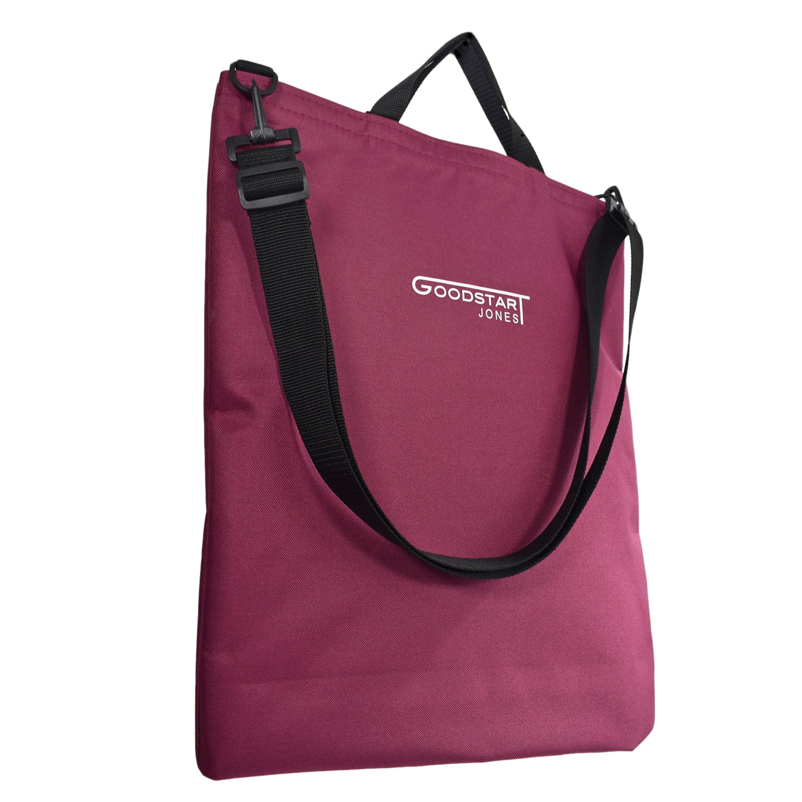 GoodDay Tote Bag in WINE color, featuring two handles and an adjustable shoulder strap, showcasing its spacious interior and water-resistant exterior.