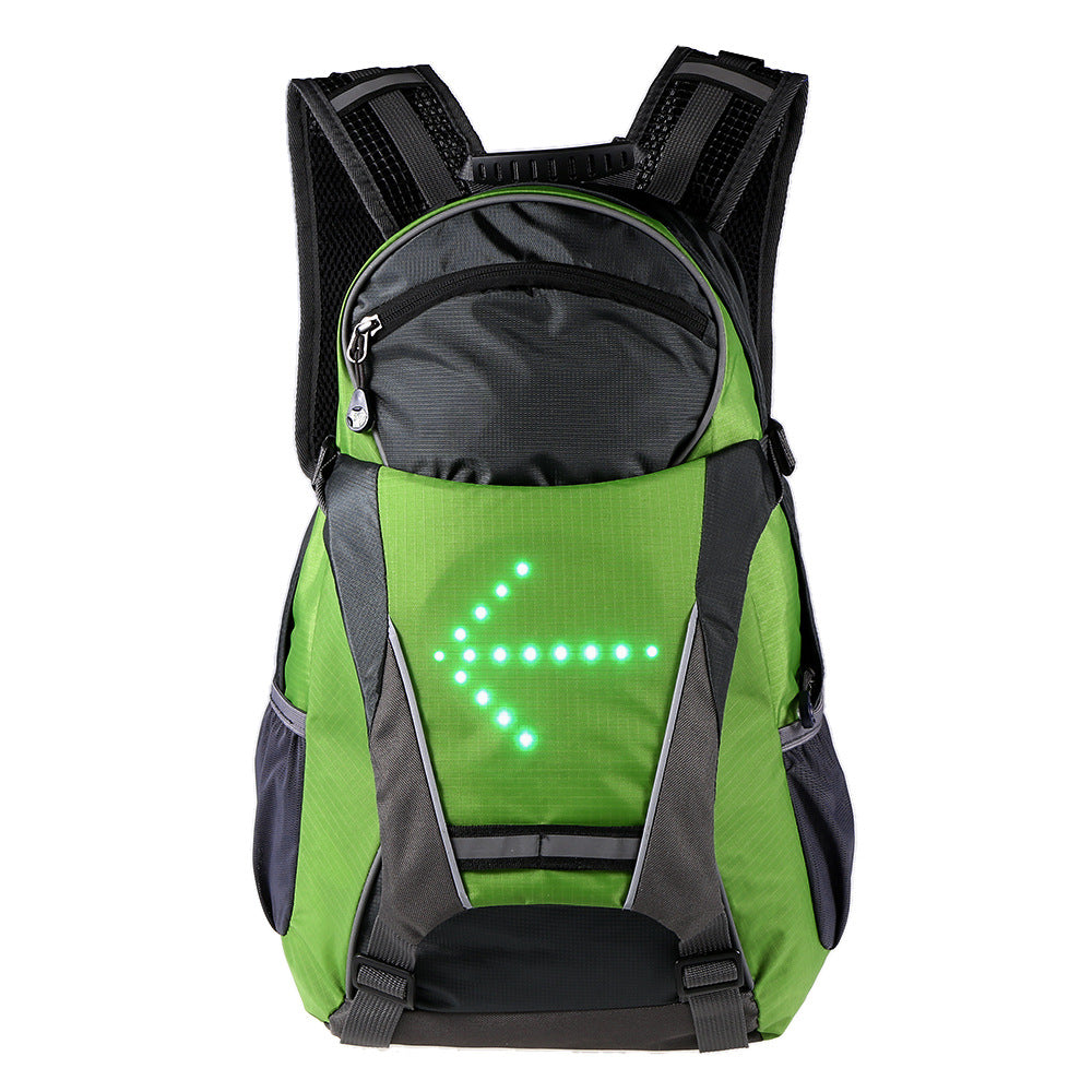 Green Remote Control Riding LED Luminous Backpack with LED lights, showcasing its stylish design and spacious compartments.