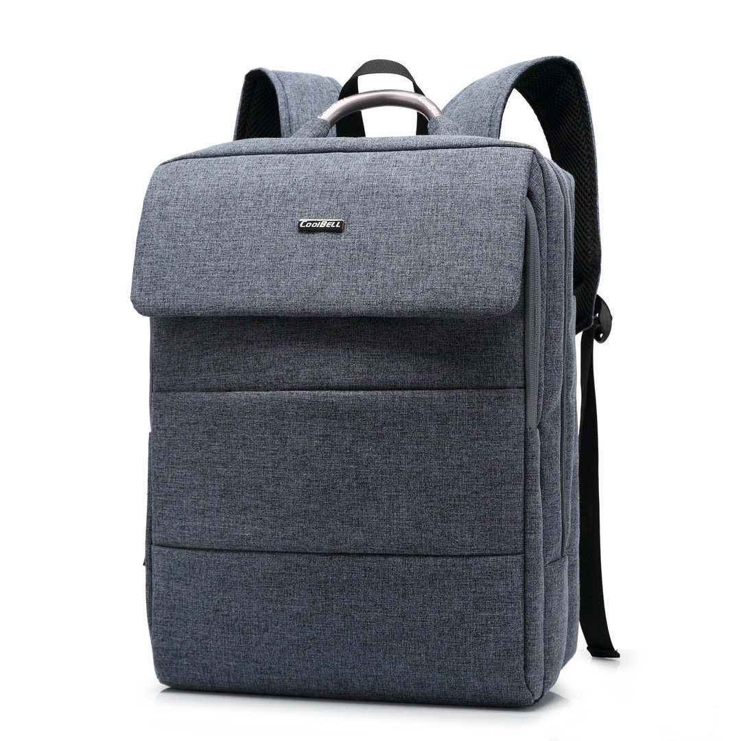 Grey Business Laptop Backpack for Men featuring multiple pockets and a sleek design, ideal for professionals.