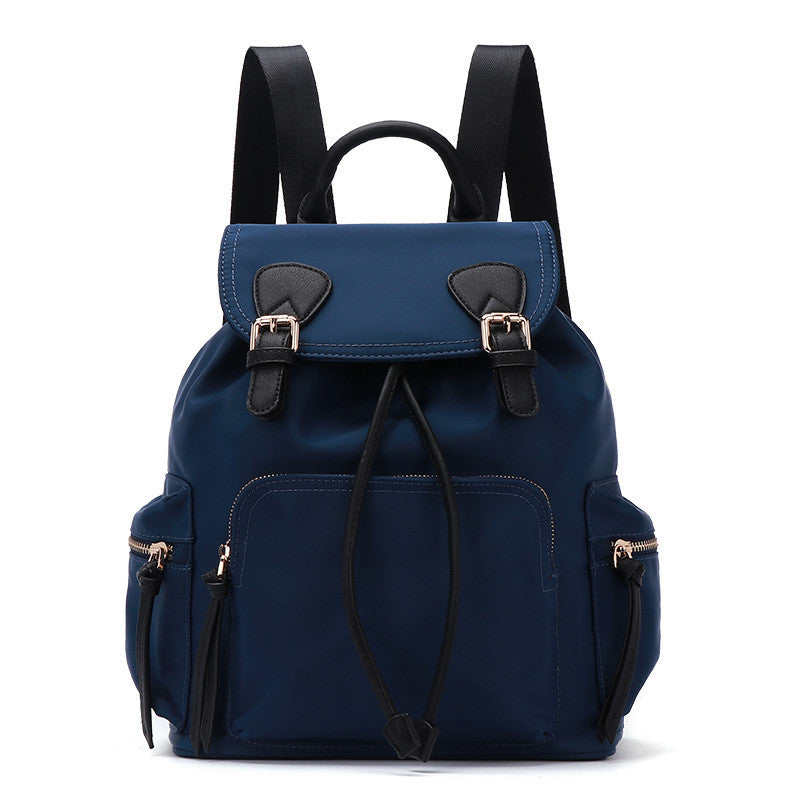 High Quality Casual Fashionable Oxford Cloth Backpack in oval shape with draw buckle closure, showcasing its durable Oxford fabric and spacious design.