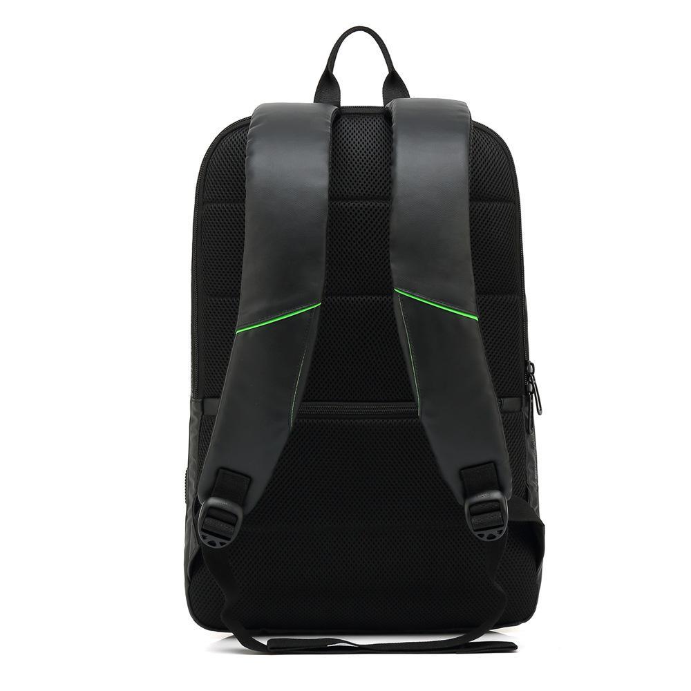 High Quality Male Casual Large Anti-theft Backpack in stylish striped design, showcasing its spacious compartments and USB charging interface.