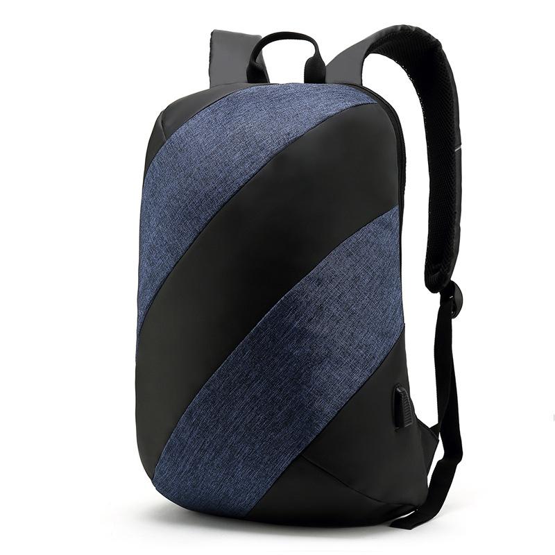 High Quality Male Casual Large Anti-theft Backpack in stylish striped design, showcasing its spacious compartments and USB charging interface.