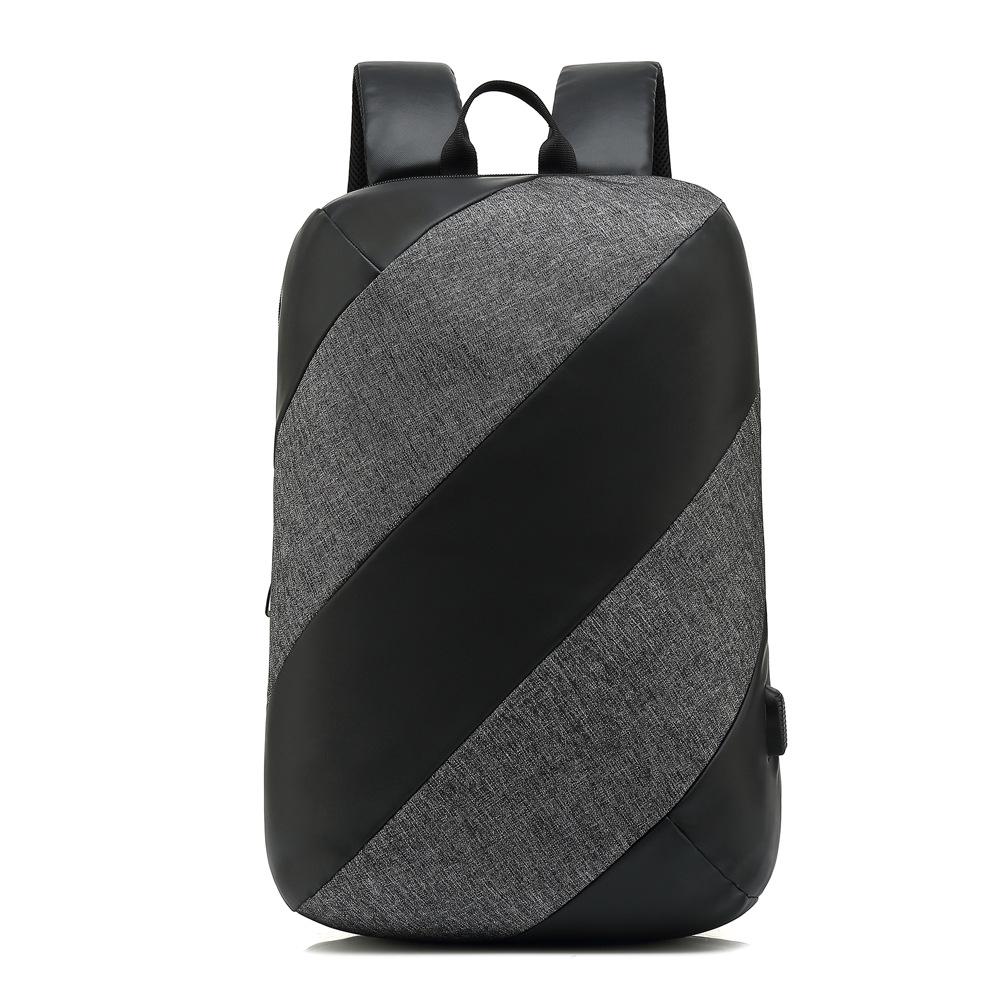 High Quality Male Casual Large Anti-theft Backpack in stylish striped design, showcasing its spacious compartments and USB charging interface.