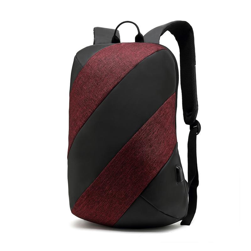 High Quality Male Casual Large Anti-theft Backpack in stylish striped design, showcasing its spacious compartments and USB charging interface.