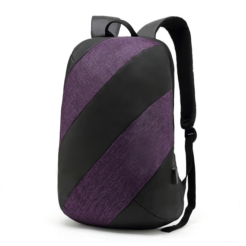 High Quality Male Casual Large Anti-theft Backpack in stylish striped design, showcasing its spacious compartments and USB charging interface.