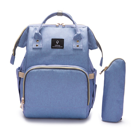 High Quality Mummy Maternity Travel Backpack in denim fabric, featuring multiple pockets and USB charging interface, ideal for parents on the go.