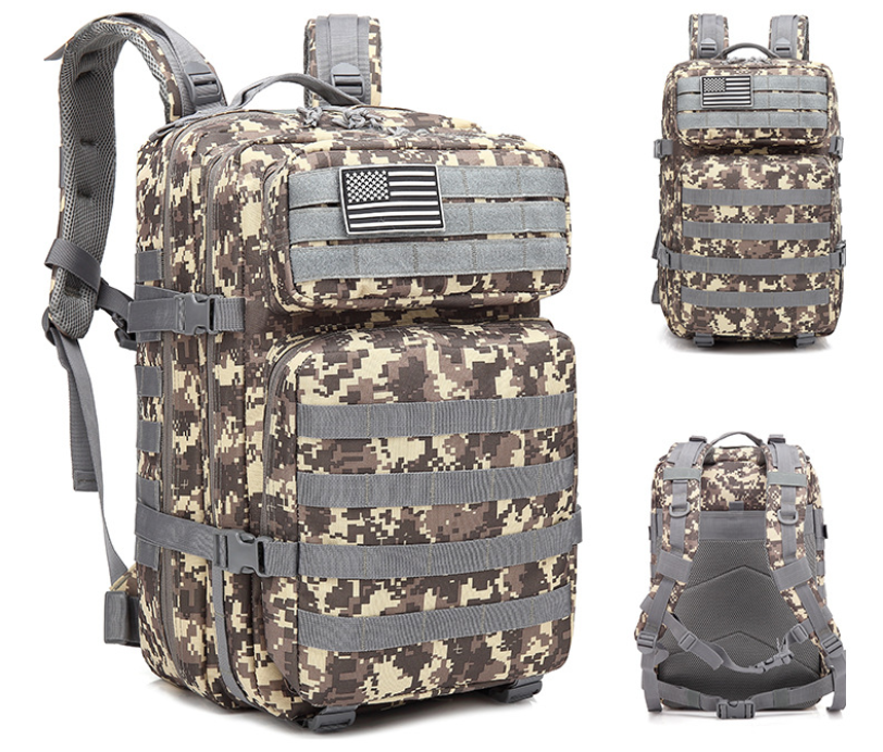 High Quality Outdoor Mountaineering Tactical Backpack in a neutral design, made from durable Oxford material, ideal for hiking and outdoor activities.