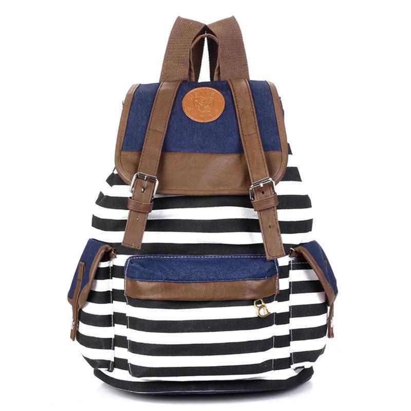 High Quality Striped Canvas Backpack for Women featuring a stylish striped design and durable canvas material.