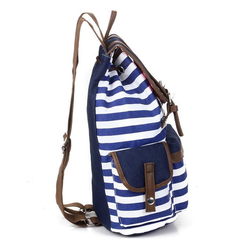 High Quality Striped Canvas Backpack for Women featuring a stylish striped design and durable canvas material.