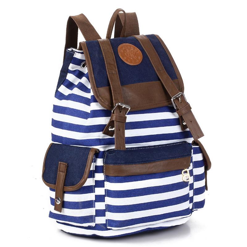 High Quality Striped Canvas Backpack for Women featuring a stylish striped design and durable canvas material.