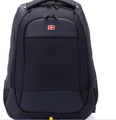 High Quality Unisex 15.6 Inch Laptop Backpack in black nylon with double straps and soft handle.