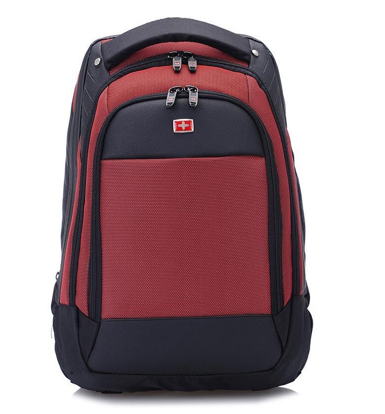 High Quality Unisex 15.6 Inch Laptop Backpack in black nylon with double straps and soft handle.