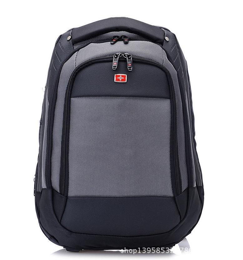 High Quality Unisex 15.6 Inch Laptop Backpack in black nylon with double straps and soft handle.