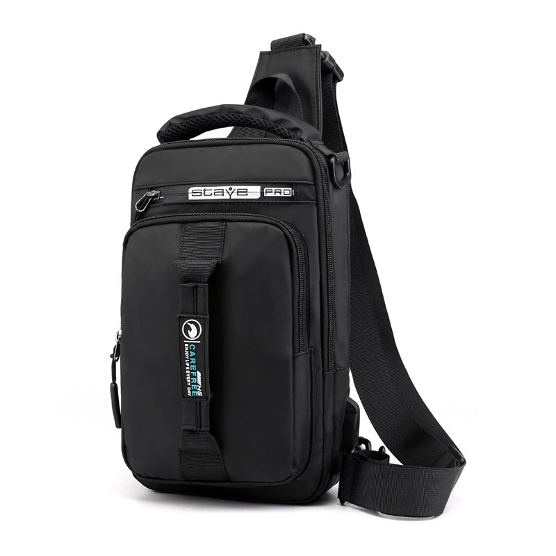 High-Capacity Dual-Use Backpack featuring a USB charging port, made from waterproof Oxford cloth, with a soft handle and double straps.