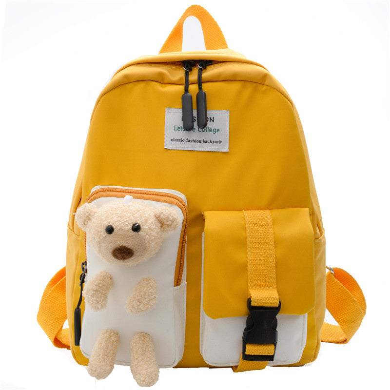 Korean Style Cartoon Cute Bear Backpack featuring a playful bear design, made of durable cotton, with double shoulder straps and spacious interior.