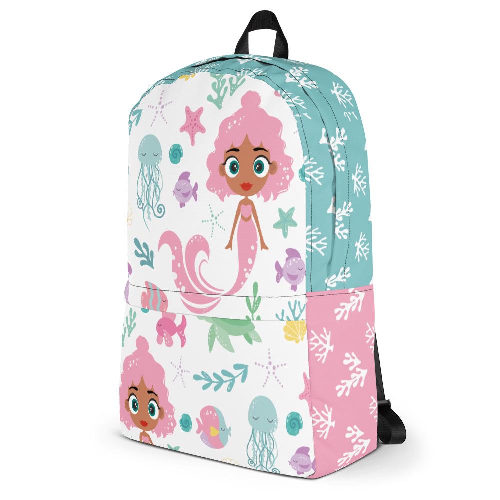 Kritter Mermaid Sea Youth Backpack featuring vibrant mermaid design, multiple pockets, and padded ergonomic straps, perfect for kids.