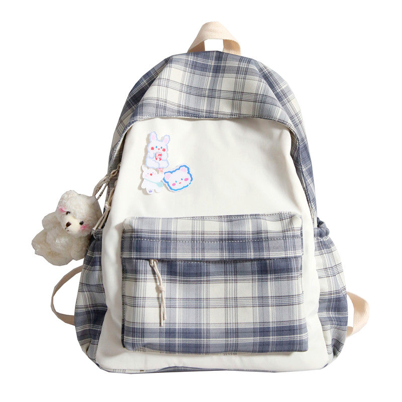 Ladies Large Capacity Plaid Backpack in stylish plaid design, made of durable nylon, perfect for daily use.