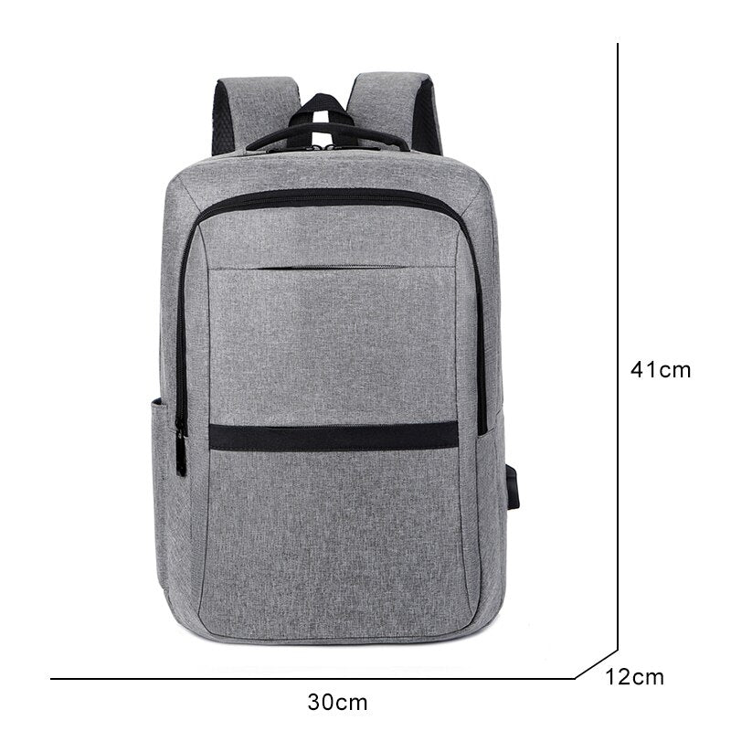 Large Capacity Men's Backpack with USB charging port, made from durable Oxford material, featuring multiple pockets and a rain cover.