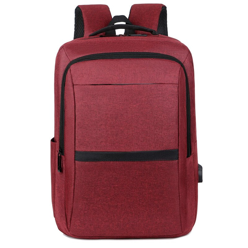 Large Capacity Men's Backpack with USB charging port, made from durable Oxford material, featuring multiple pockets and a rain cover.