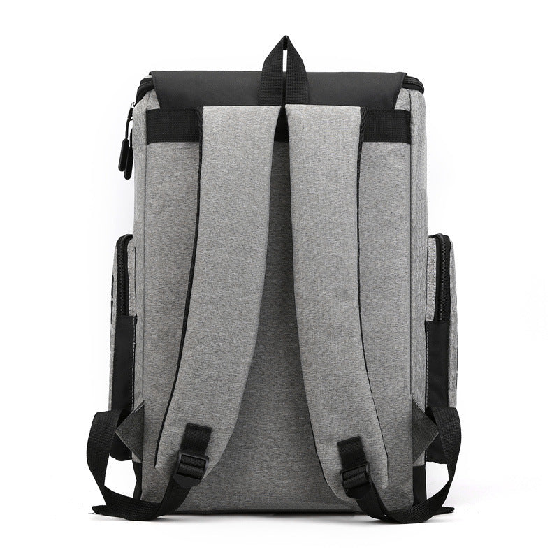 Large male leisure travel backpack made of durable Oxford cloth, featuring a zipper opening and spacious interior, ideal for travel and outdoor activities.