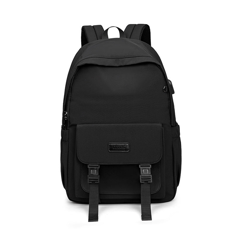 Large size fashion cute backpack for young ladies, made of durable nylon, featuring a plain pattern and spacious design.