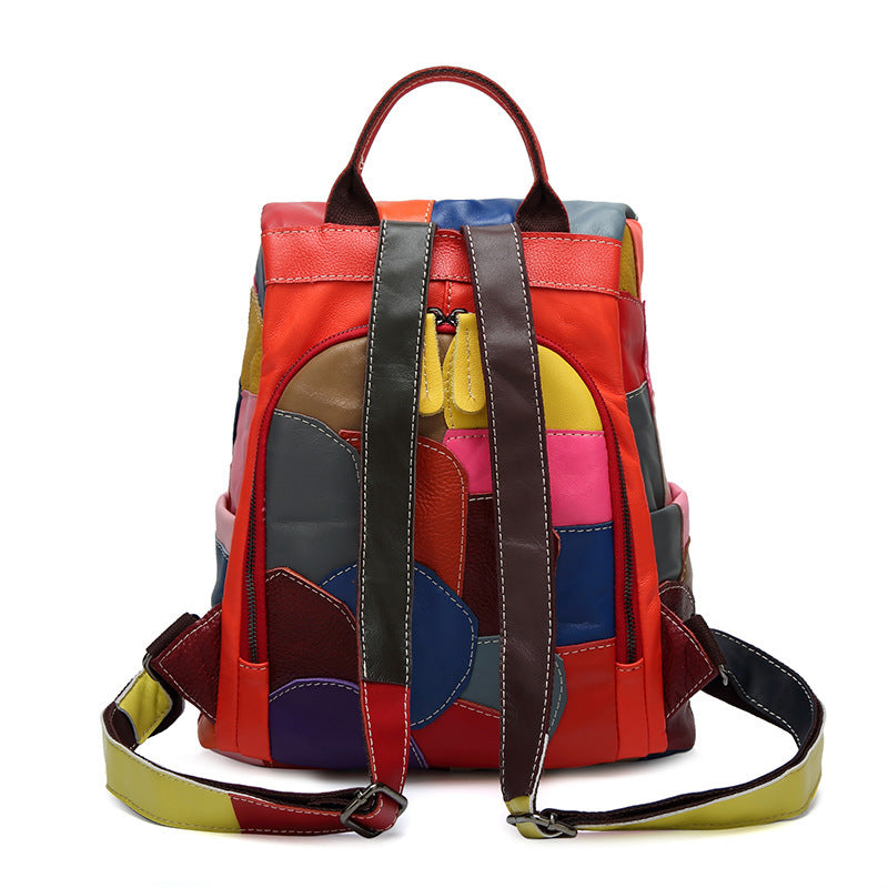 Large-capacity Leather Lady's Retro Stitching Backpack in bucket shape, made of PU leather with stylish retro stitching.