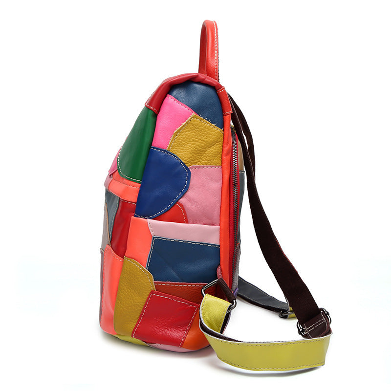 Large-capacity Leather Lady's Retro Stitching Backpack in bucket shape, made of PU leather with stylish retro stitching.