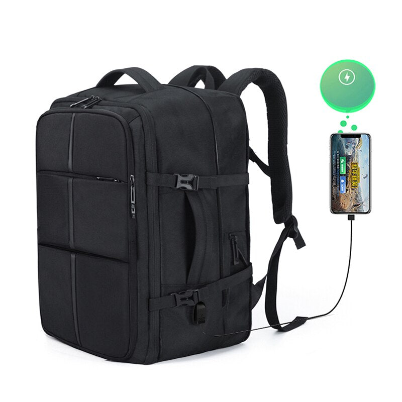 Large-capacity Men's Backpack with USB charging port, made of durable Oxford material, featuring multiple pockets and an air cushion belt for comfort.