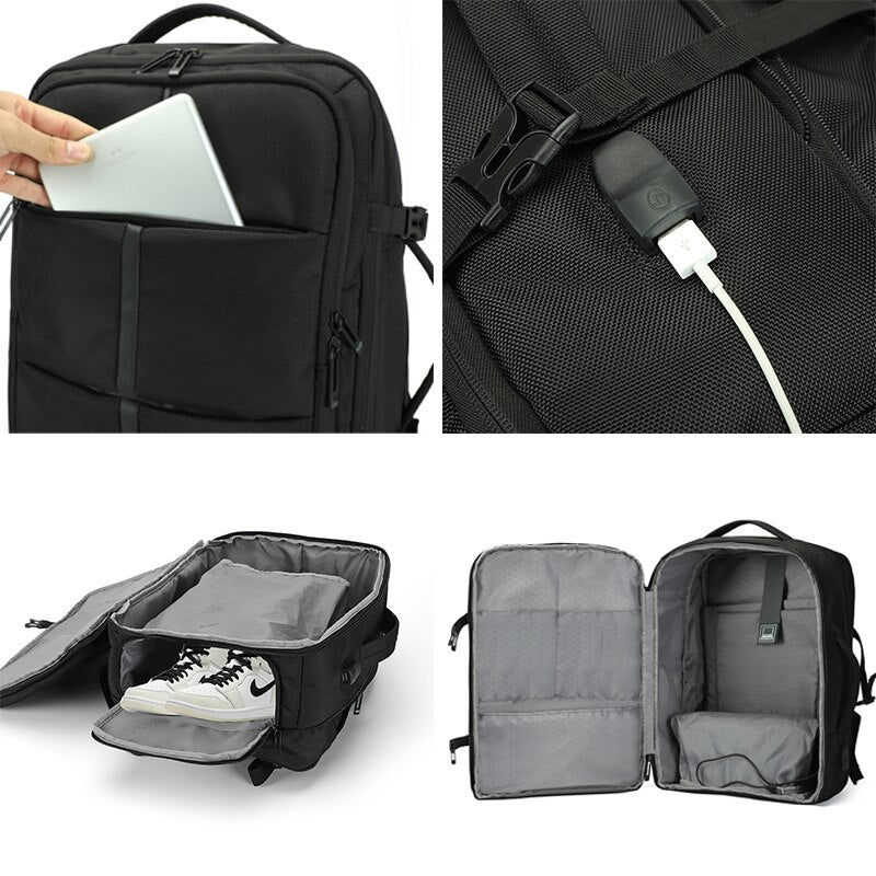 Large-capacity Men's Backpack with USB charging port, made of durable Oxford material, featuring multiple pockets and an air cushion belt for comfort.