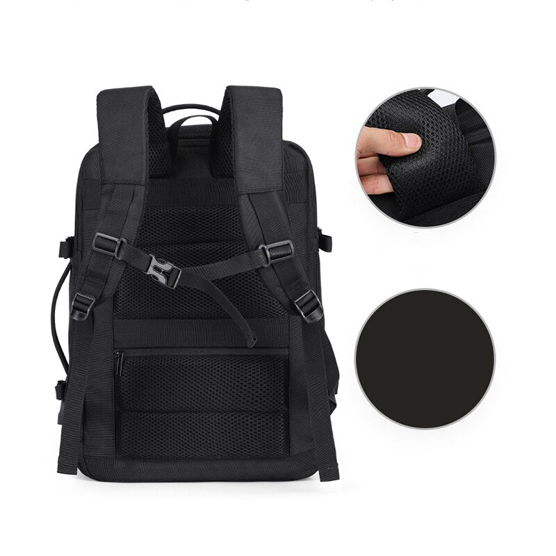 Large-capacity Men's Backpack with USB charging port, made of durable Oxford material, featuring multiple pockets and an air cushion belt for comfort.