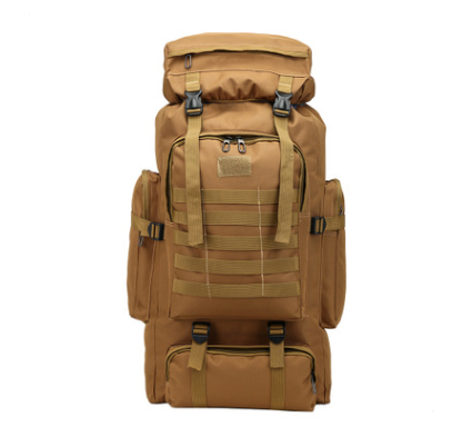 Large-capacity multifunctional canvas backpack in camouflage pattern, designed for hiking with air cushion straps and spacious interior.