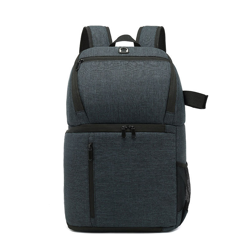 Large-capacity multifunctional waterproof camera backpack in blue, designed for SLR cameras with durable nylon material and comfortable straps.