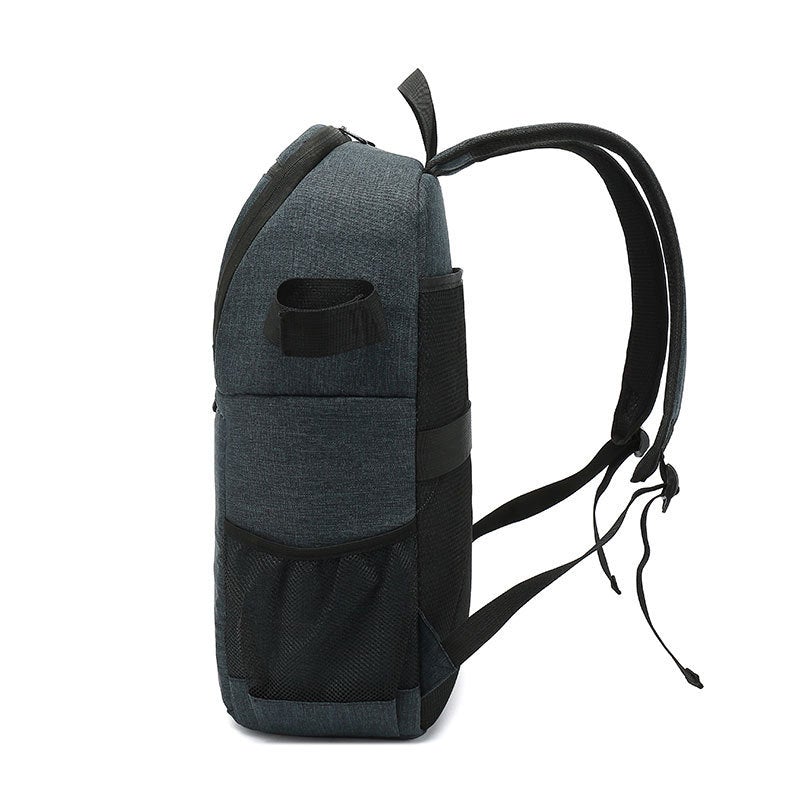 Large-capacity multifunctional waterproof camera backpack in blue, designed for SLR cameras with durable nylon material and comfortable straps.