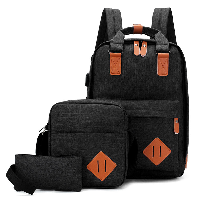 Leisure High Quality Three-Piece Backpack Set featuring a large backpack, shoulder bag, and clutch in stylish design.