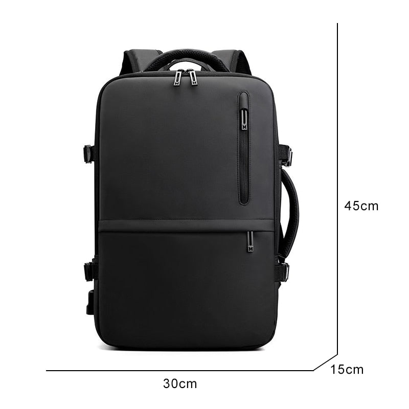 Man's Business Backpack made of high-quality nylon, featuring USB charging port and multiple compartments for organization.