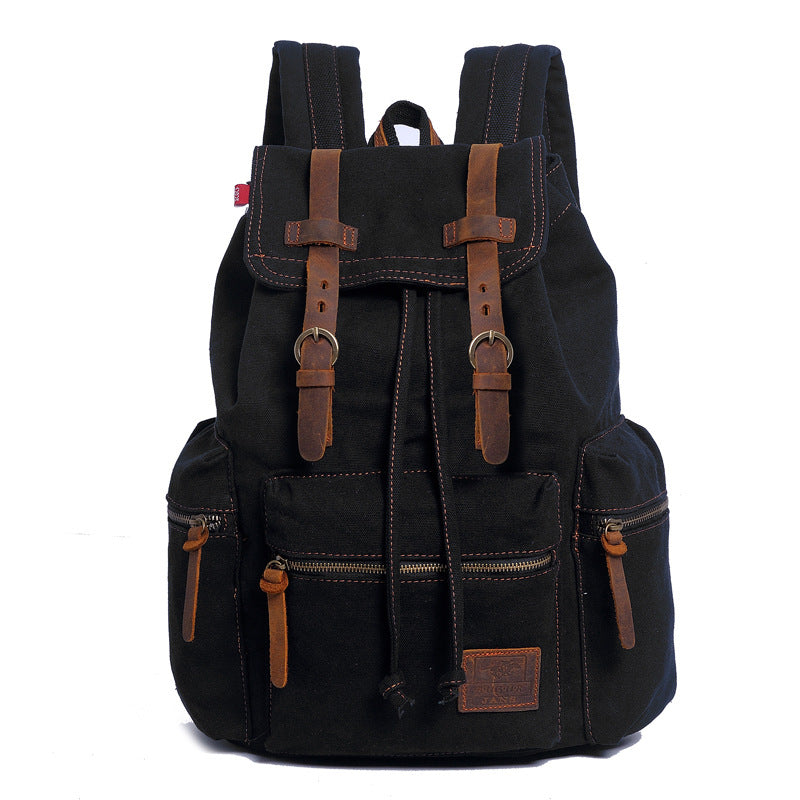 Men's and Women's Canvas Large Capacity Backpack featuring water-resistant PU leather, spacious design, and stylish appearance.