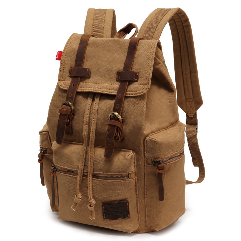 Men's and Women's Canvas Large Capacity Backpack featuring water-resistant PU leather, spacious design, and stylish appearance.