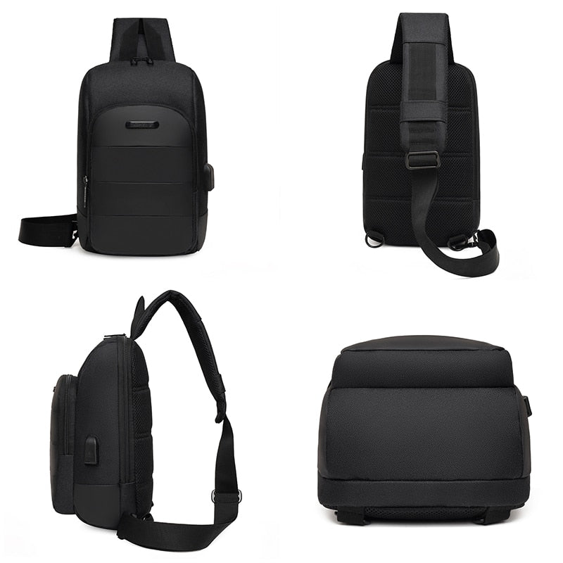 Men's Backpack Business Crossbody Bag made of durable nylon, featuring multiple pockets and a zipper closure, ideal for versatile use.