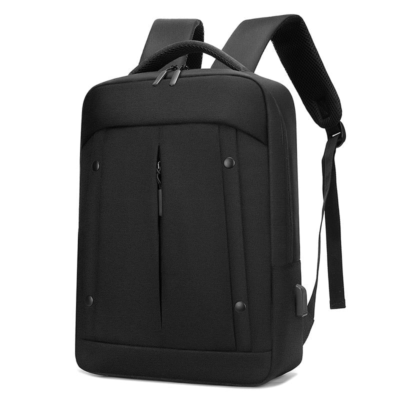 Men's multifunctional backpack with camouflage pattern, designed to hold a 15.6-inch laptop and featuring a USB charging port.