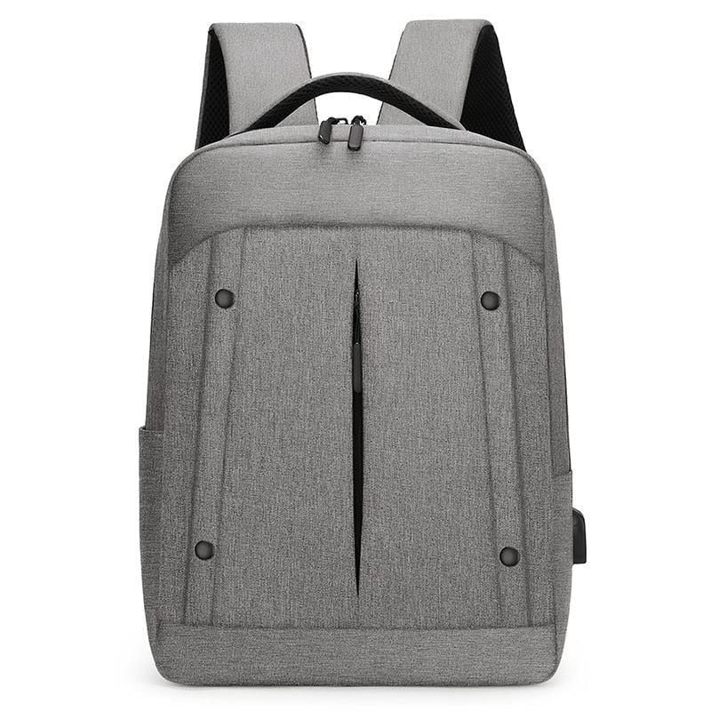 Men's multifunctional backpack with camouflage pattern, designed to hold a 15.6-inch laptop and featuring a USB charging port.